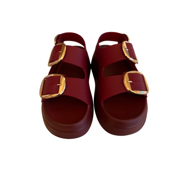 Jeffrey Campbell Shoes - Jeffrey Campbell Platform Sandals Red Bubble-Gum Jelly Slingback Gold Buckles 7
